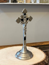 Load image into Gallery viewer, Antique Ebony &amp; Nickel Altar Standing Crucifix - 8.25&quot; x 3.5&quot; - Religious Tabletop Display
