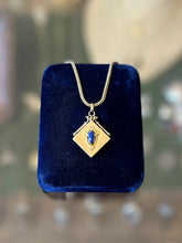 Load image into Gallery viewer, Vintage Gold Filled Blue Cabochon Locket on Signed AMERIKANER Andreas Daub Gold Plated Chain Pendant Necklace 27.25”
