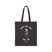 Load image into Gallery viewer, Wit &amp; Whim ‘Support Your Local Shop Dog’ Black Cotton Canvas Tote Bag
