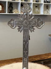 Load image into Gallery viewer, Antique Ebony &amp; Nickel Altar Standing Crucifix - 8.25&quot; x 3.5&quot; - Religious Tabletop Display
