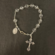 Load image into Gallery viewer, Handmade Faceted Clear Bead Silver Tone Rosary Bracelet
