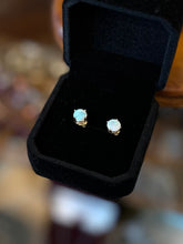 Load image into Gallery viewer, 14K Solid Yellow Gold Genuine Opal 6mm Round Prong Set Stud Earrings Vintage
