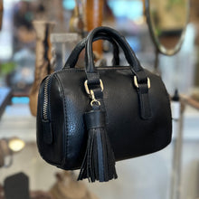 Load image into Gallery viewer, The FLORENCE Black Cylinder Top Handle Mini Duffel Handbag
