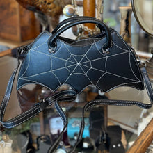 Load image into Gallery viewer, BAT CAVE Black Faux Leather Spider Top Handle Clutch or Crossbody
