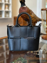 Load image into Gallery viewer, OSLO - Black Overlay Faux Leather Top Handle Handbag or Crossbody Bag
