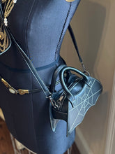 Load image into Gallery viewer, Mini Black Bat Spider Web Top Handle or Crossbody Bag
