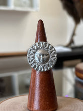 Load image into Gallery viewer, Vintage Signed BEN AMUN by Isaac Manevitz Silver Tone Sun Face Statement Ring US Size 6 1/2
