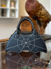 Load image into Gallery viewer, Mini Black Bat Spider Web Top Handle or Crossbody Bag
