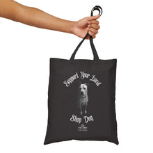 Load image into Gallery viewer, Wit &amp; Whim ‘Support Your Local Shop Dog’ Black Cotton Canvas Tote Bag
