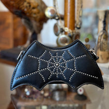 Load image into Gallery viewer, BATLETTE Mini Black Bat Embellished Spider Web Clutch or Crossbody Bag
