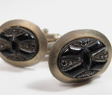 Load image into Gallery viewer, Vintage Victorian Style Black Glass &amp; Marcasite Men&#39;s Cufflinks Cuff Links
