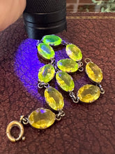 Load image into Gallery viewer, Antique Circa 1920s Art Deco Silver Plated Brass &amp; Faceted Oval Yellow Citrine Glass Bracelet 7.75”
