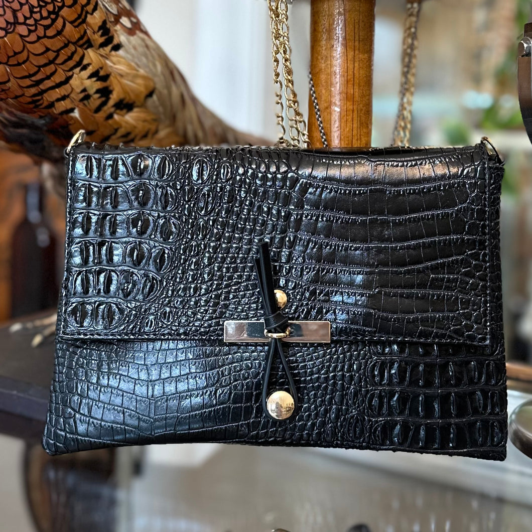 The PARK AVE Crossbody Bag in Black Croc