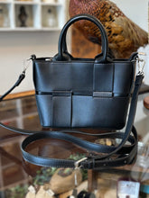 Load image into Gallery viewer, OSLO - Black Overlay Faux Leather Top Handle Handbag or Crossbody Bag
