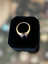 Load image into Gallery viewer, Vintage 1990s Signed Karis GdB Gold Bonded Faux Amethyst Faceted Stone Ring US Size 9 1/2
