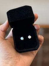 Load image into Gallery viewer, 14K Solid Yellow Gold Genuine Opal 6mm Round Prong Set Stud Earrings Vintage

