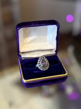 Load image into Gallery viewer, Vintage Sterling Silver Teardrop Shaped Amethyst &amp; Marcasite Ring 8.75
