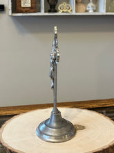 Load image into Gallery viewer, Antique Ebony &amp; Nickel Altar Standing Crucifix - 8.25&quot; x 3.5&quot; - Religious Tabletop Display
