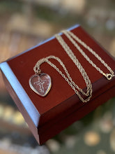 Load image into Gallery viewer, Vintage Gold Filled Glass Crucifix Intaglio Heart Shaped Pendant Necklace 24&quot;
