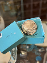 Load image into Gallery viewer, Vintage Tiffany &amp; Co. Silverplate Leaf Design Round 3” Compact Purse Mirror with Original Box and Dust Bag
