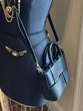 Load image into Gallery viewer, OSLO - Black Overlay Faux Leather Top Handle Handbag or Crossbody Bag
