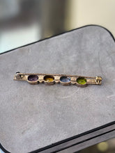 Load image into Gallery viewer, Vintage 925 Sterling Silver Marcasite Multicolor Green Blue Orange Purple Oval Faceted Stones Bar Pin Brooch
