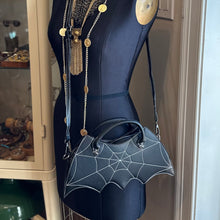 Load image into Gallery viewer, BAT CAVE Black Faux Leather Spider Top Handle Clutch or Crossbody
