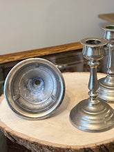 Load image into Gallery viewer, Antique Religious Altar Crucifix Set with Candleholders - Ebony Wood &amp; Nickel Silver
