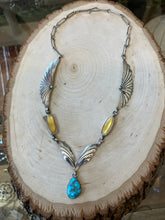 Load image into Gallery viewer, Mike Platero Navajo Vintage Sterling Silver Turquoise Yellow MOP Necklace Native American
