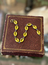 Load image into Gallery viewer, Antique Circa 1920s Art Deco Silver Plated Brass &amp; Faceted Oval Yellow Citrine Glass Bracelet 7.75”
