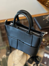 Load image into Gallery viewer, OSLO - Black Overlay Faux Leather Top Handle Handbag or Crossbody Bag
