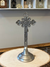 Load image into Gallery viewer, Antique Ebony &amp; Nickel Altar Standing Crucifix - 8.25&quot; x 3.5&quot; - Religious Tabletop Display
