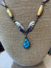Load image into Gallery viewer, Mike Platero Navajo Vintage Sterling Silver Turquoise Yellow MOP Necklace Native American
