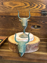 Load image into Gallery viewer, Your Choice! Metal Longhorn Cattle Bull Sculpture Tabletop or Wall Decor | Taurus | Green Patina
