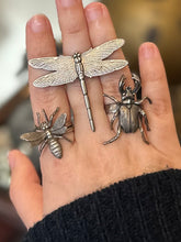Load image into Gallery viewer, Your Choice! Vintage 1990s Silver Tone Insect Adjustable Rings Unisex | Dragonfly, Beetle, or Bee
