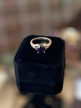 Load image into Gallery viewer, Vintage 1990s Signed Karis GdB Gold Bonded Faux Amethyst Faceted Stone Ring US Size 9 1/2
