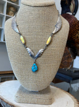 Load image into Gallery viewer, Mike Platero Navajo Vintage Sterling Silver Turquoise Yellow MOP Necklace Native American
