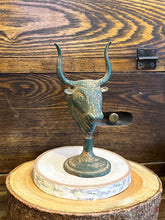 Load image into Gallery viewer, Your Choice! Metal Longhorn Cattle Bull Sculpture Tabletop or Wall Decor | Taurus | Green Patina
