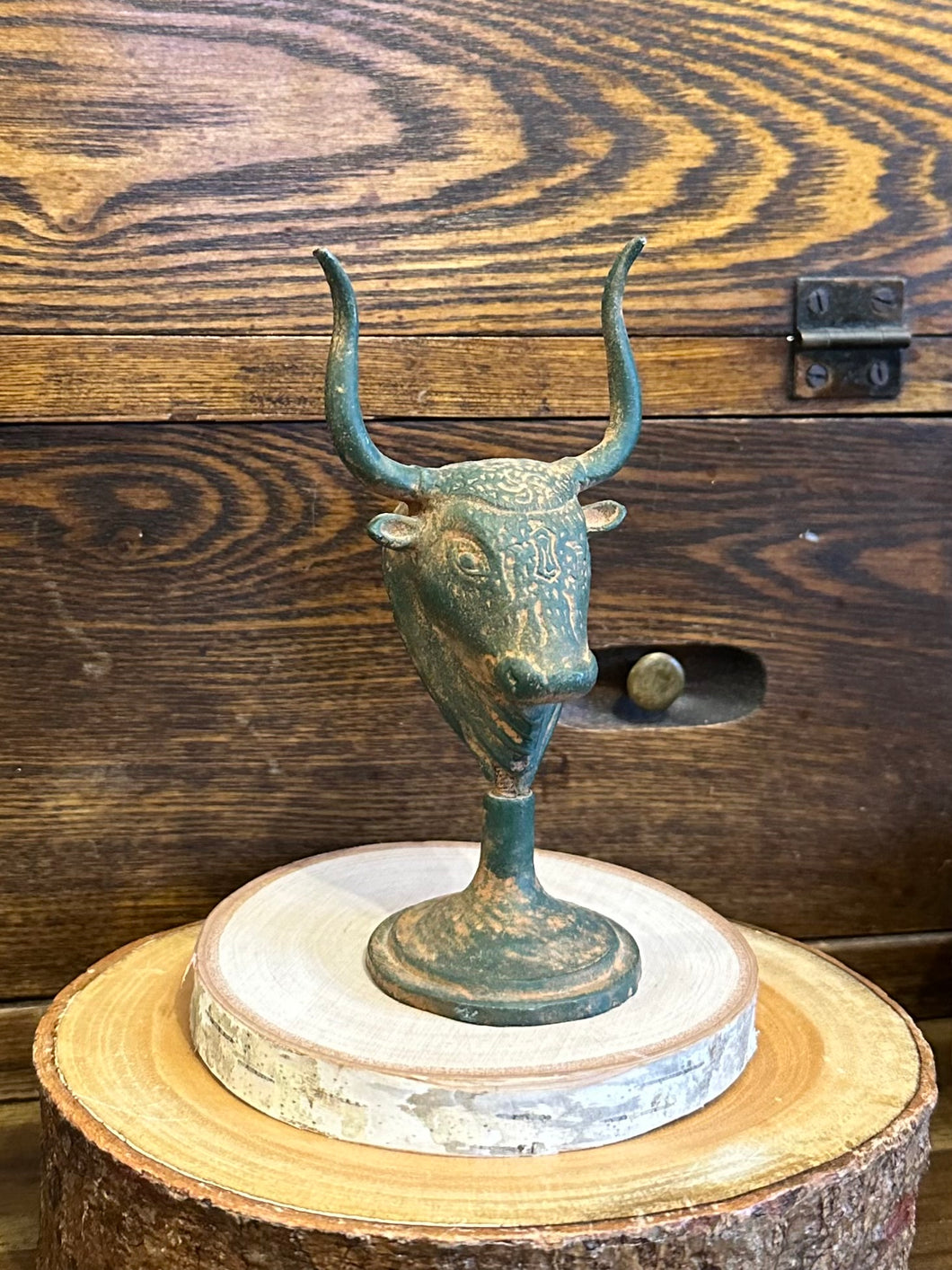 Your Choice! Metal Longhorn Cattle Bull Sculpture Tabletop or Wall Decor | Taurus | Green Patina