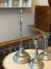 Load image into Gallery viewer, Antique Religious Altar Crucifix Set with Candleholders - Ebony Wood &amp; Nickel Silver
