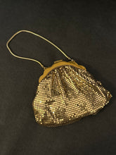 Load image into Gallery viewer, Vintage 1950s Whiting &amp; Davis Co. Gold Tone Mesh Rhinestone Jeweled Clasp Handbag Purse Small
