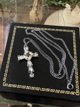 Load image into Gallery viewer, Vintage Sterling Silver Rhinestone Stanhope Cross Pendant Necklace Lord&#39;s Prayer
