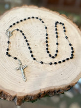 Load image into Gallery viewer, Vintage Signed Malco Sterling Rosary with Black Onyx Beads 16&quot; Ornate Crucifix
