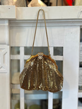 Load image into Gallery viewer, Vintage 1950s Whiting &amp; Davis Co. Gold Tone Mesh Rhinestone Jeweled Clasp Handbag Purse Small
