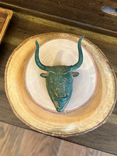 Load image into Gallery viewer, Your Choice! Metal Longhorn Cattle Bull Sculpture Tabletop or Wall Decor | Taurus | Green Patina
