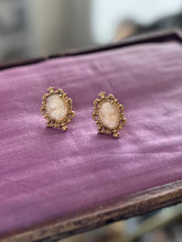 Load image into Gallery viewer, Vintage 1960s Deadstock New Old Stock GENO Richelieu Genuine Hand Carved Italian Cameo Gold Tone Clip on Screwback Earrings
