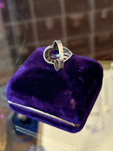 Load image into Gallery viewer, Vintage Sterling Silver Teardrop Shaped Amethyst &amp; Marcasite Ring 8.75
