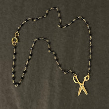 Load image into Gallery viewer, “I CUT” Handmade Black Beaded Scissor Necklace
