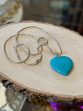 Load image into Gallery viewer, Vintage Large Genuine Turquoise Heart Pendant Necklace Sterling Silver Snake Chain 29.5”
