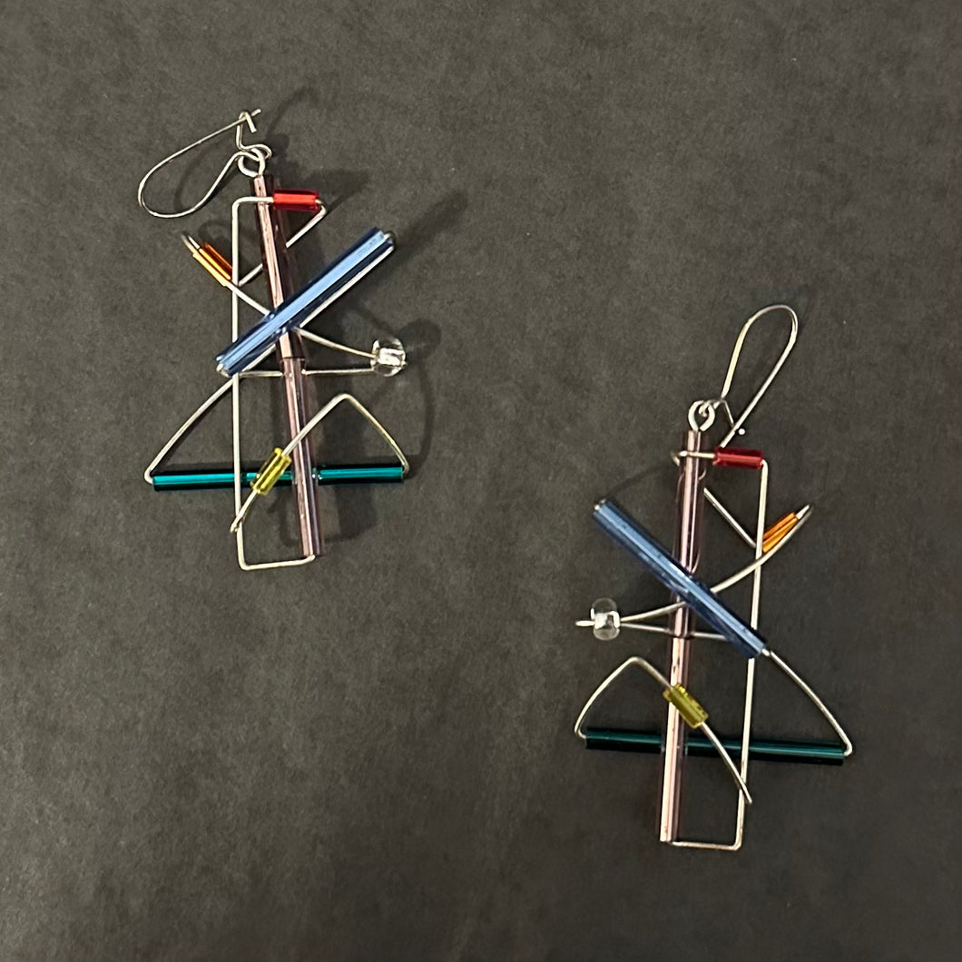 Abstract Artisan Multicolor Dangle Earrings